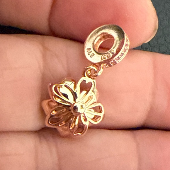 Rose Gold and Pink Flower Charm - Picture 2 of 4